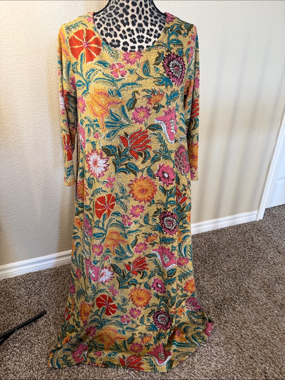 NATURAL LIFE Yellow Floral Maxi Dress with Pink & Green Accents